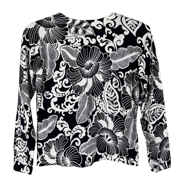 Talbots Vintage v-neck cardigan sweater Pima Cotton blend Large floral tropical - Picture 2 of 5
